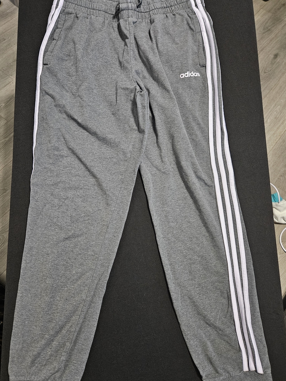 adidas Mens Grey Jogger Pants with White Three-Stripes